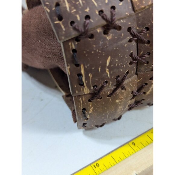 Coconut Shell Checkerboard Purse With Beaded Shoulder Strap & Zip Closure - Picture 8 of 8